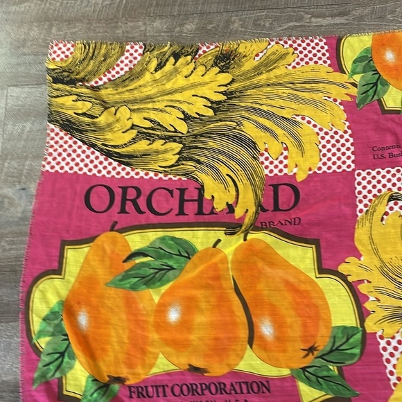Echo Vintage Farm Orchard Produce Pear Bushel Pink Raw Edge Square Scarf - Picture 2 of 13